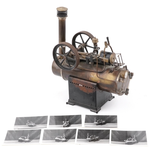 1534 - Early 20th century German live steam  engine model mounted on a stand, 33cm in length