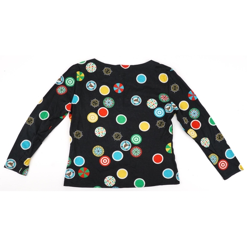 1211 - Vintage ladies Gucci blouse decorated with stylised colourful roundels, size Medium