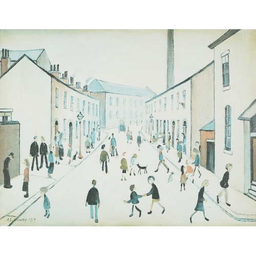 281 - After Laurence Stephen Lowry -  Coronation Street, vintage print in colour, mounted, Manchester stam... 