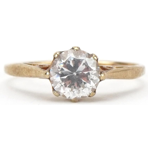 2385 - 9ct gold cubic zirconia solitaire ring, the cubic zirconia approximately 6.0mm in diameter x 4.05mm ... 