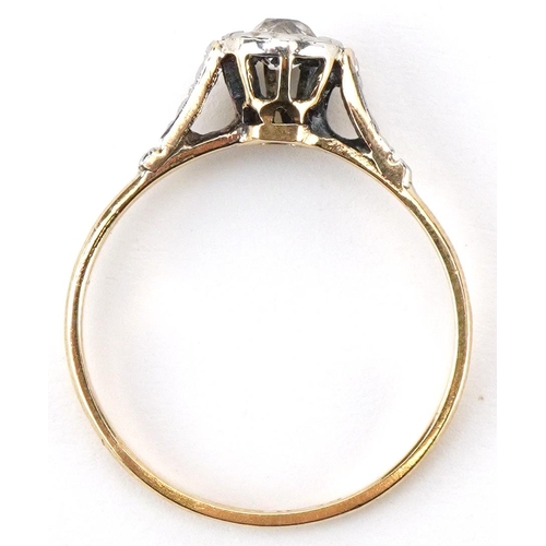 2384 - Art Deco 18ct gold and platinum diamond solitaire ring, the diamond approximately 0.20 carat, size O... 