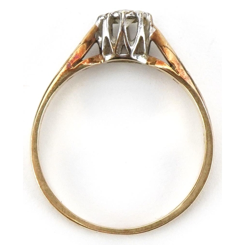 2367 - 9ct gold diamond solitaire ring with diamond set shoulders, total diamond weight approximately 0.15 ... 