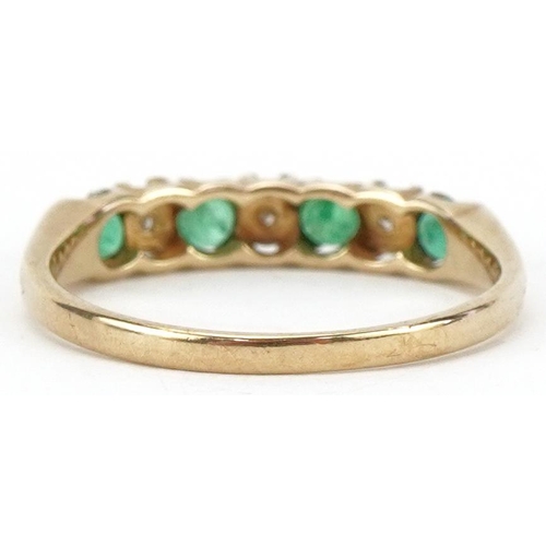 2399 - 9ct gold diamond and emerald half eternity ring, size N/O, 1.6g