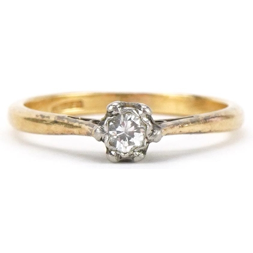 2172 - 18ct gold diamond solitaire ring, the diamond approximately 0.12 carat, size J/K, 2.0g