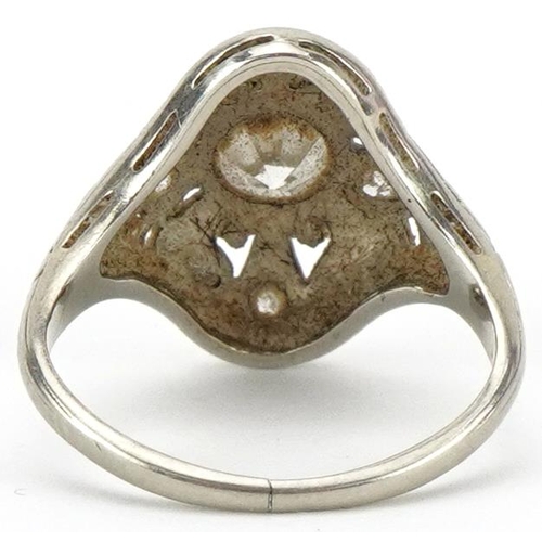 2007 - Broken Art Deco unmarked white gold diamond cocktail ring, the central diamond approximately 0.50 ca... 