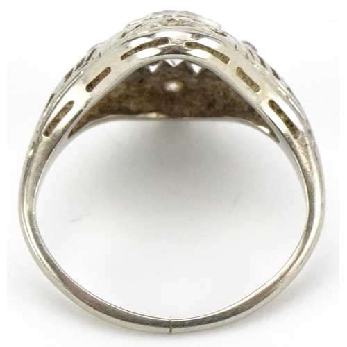 2007 - Broken Art Deco unmarked white gold diamond cocktail ring, the central diamond approximately 0.50 ca... 