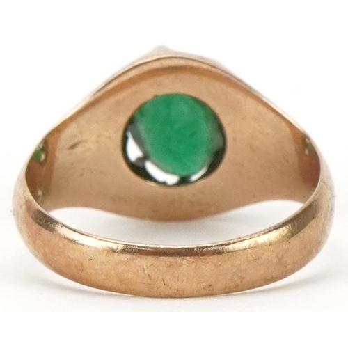 2401 - Antique 10K gold emerald ring, the emerald approximately 8.0mm x 6.0mm x 4.30mm deep, size K/L, 3.5g