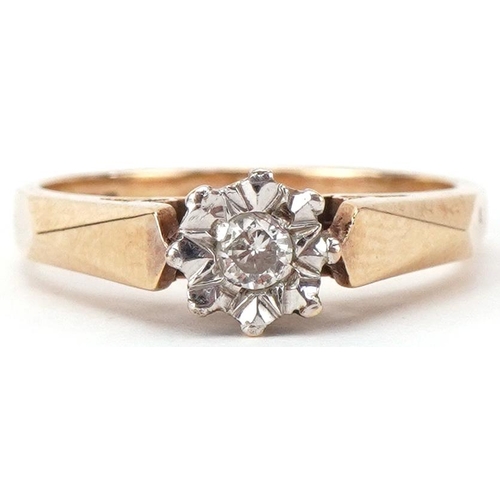 2191 - 9ct gold diamond solitaire ring, the diamond approximately 0.07 carat, size L, 2.8g