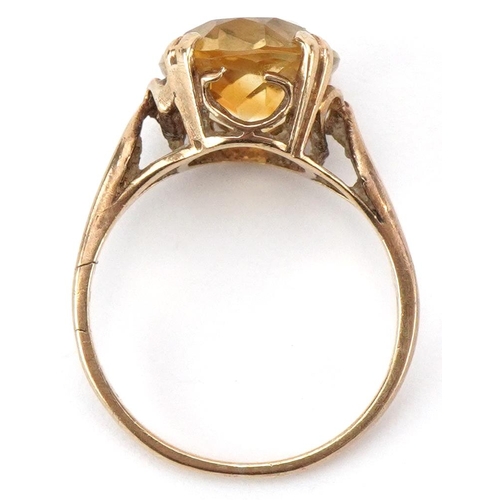 2204 - 9ct gold citrine solitaire ring, the citrine approximately 11.90mm x 9.70mm x 6.20mm deep, size K, 2... 