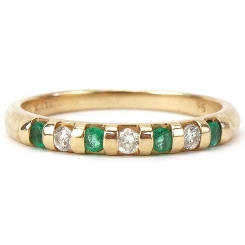 2220 - 9ct gold diamond and emerald half eternity ring, total diamond weight approximately 0.11 carat, size... 