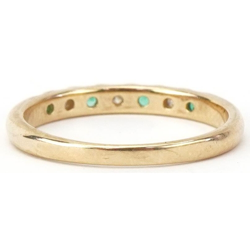 2220 - 9ct gold diamond and emerald half eternity ring, total diamond weight approximately 0.11 carat, size... 