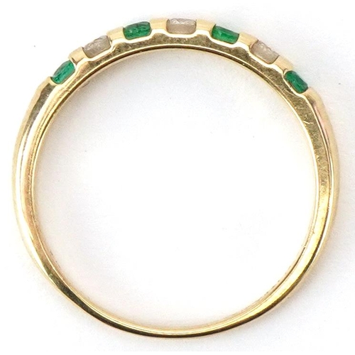 2220 - 9ct gold diamond and emerald half eternity ring, total diamond weight approximately 0.11 carat, size... 