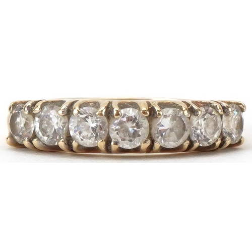 2415 - 9ct gold cubic zirconia half eternity ring, size M/N, 2.0g