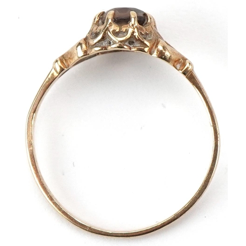 2417 - 9ct gold citrine solitaire ring, size N, 1.3g