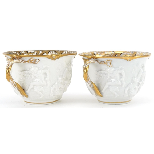 71 - Pair of 19th century Neapolitan porcelain Napoleon and Josephine trios with armorial crests, the lar... 