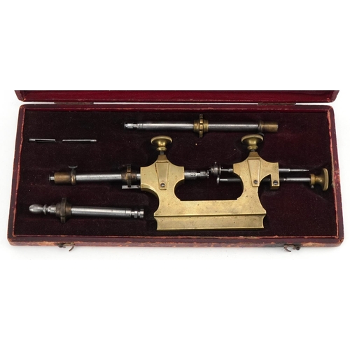 479 - 19th century French horological interest watchmaker's depthing gauge housed in a velvet lined fitted... 