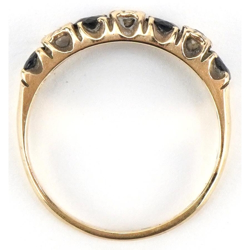 2426 - 9ct gold black spinel and diamond half eternity ring, size O, 2.0g