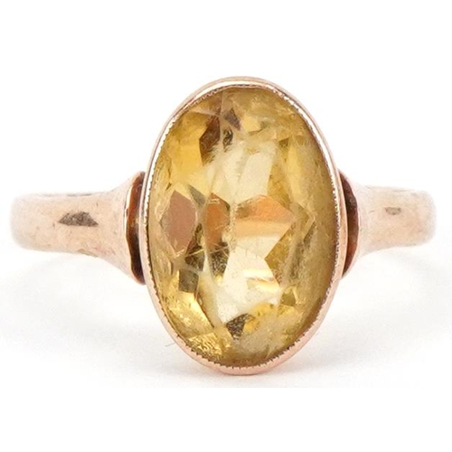 2456 - 9ct rose gold citrine ring, size K, 2.5g