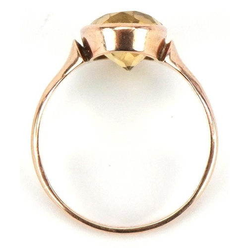 2456 - 9ct rose gold citrine ring, size K, 2.5g