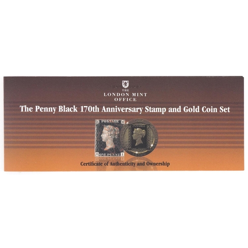 664 - Penny Black 170th Anniversary stamp and gold coin set by The London Mint Office with certificate and... 