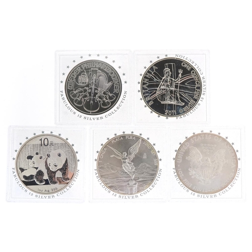 631 - Five silver coins from The Fabulous Twelve Silver Collection by The London Mint office including Ame... 