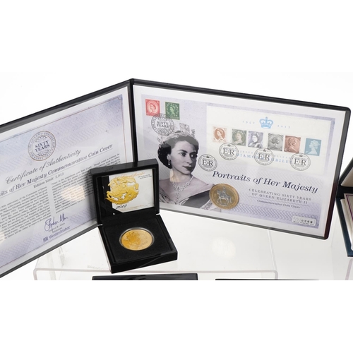 638 - British commemorative coinage including The Diamond Jubilee Monarch Majesty crown set by The London ... 