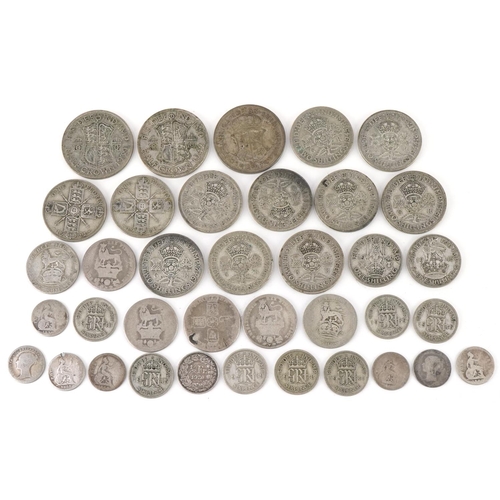 616 - British pre decimal, pre 1947 coinage including half crowns, florins and fourpence pieces, 230g