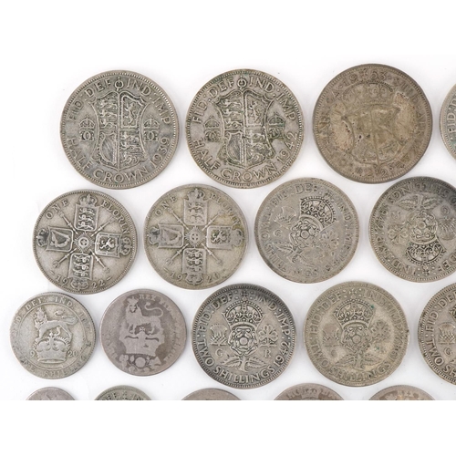 616 - British pre decimal, pre 1947 coinage including half crowns, florins and fourpence pieces, 230g