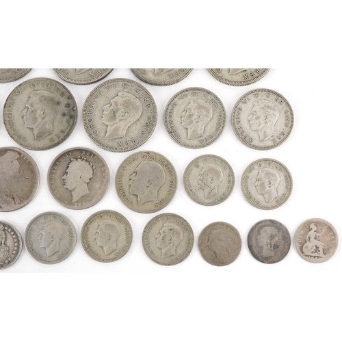 616 - British pre decimal, pre 1947 coinage including half crowns, florins and fourpence pieces, 230g