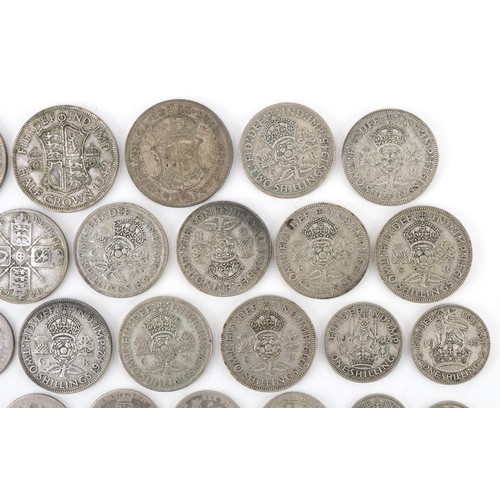 616 - British pre decimal, pre 1947 coinage including half crowns, florins and fourpence pieces, 230g