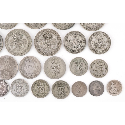 616 - British pre decimal, pre 1947 coinage including half crowns, florins and fourpence pieces, 230g