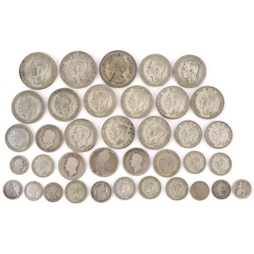 616 - British pre decimal, pre 1947 coinage including half crowns, florins and fourpence pieces, 230g