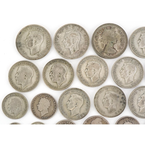 616 - British pre decimal, pre 1947 coinage including half crowns, florins and fourpence pieces, 230g