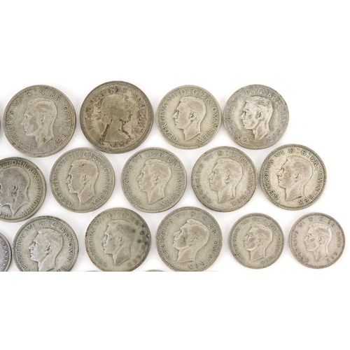 616 - British pre decimal, pre 1947 coinage including half crowns, florins and fourpence pieces, 230g