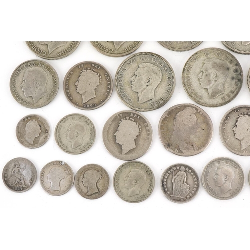 616 - British pre decimal, pre 1947 coinage including half crowns, florins and fourpence pieces, 230g