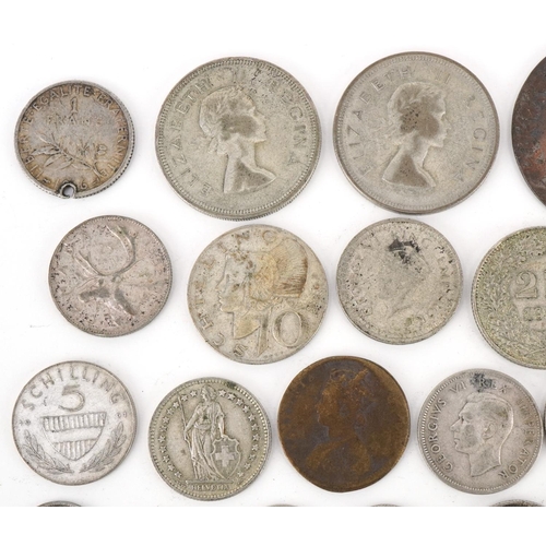 661 - 19th century and later world coinage, some silver, including 1944 two franc and Australian 1943 shil... 