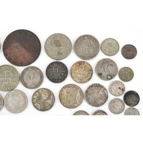 661 - 19th century and later world coinage, some silver, including 1944 two franc and Australian 1943 shil... 