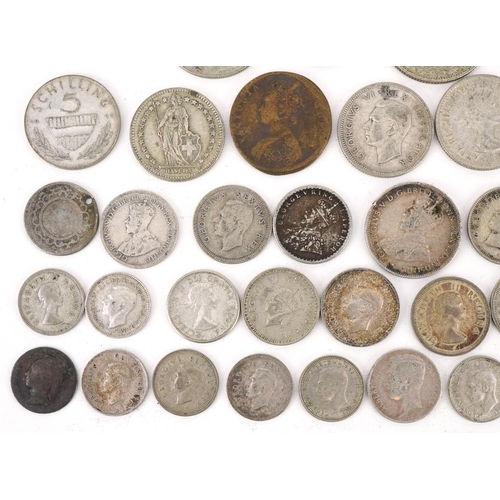 661 - 19th century and later world coinage, some silver, including 1944 two franc and Australian 1943 shil... 