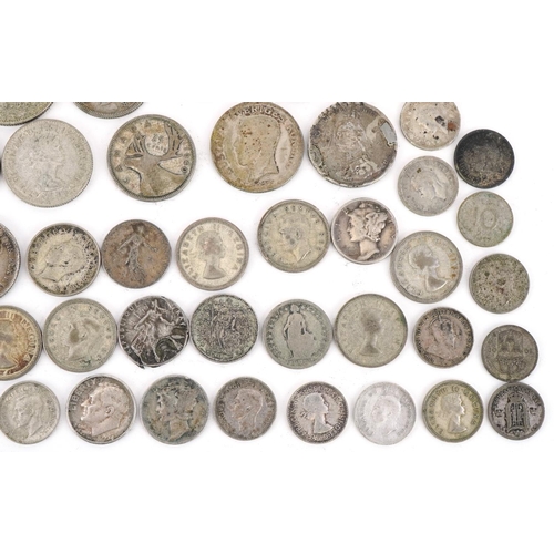 661 - 19th century and later world coinage, some silver, including 1944 two franc and Australian 1943 shil... 