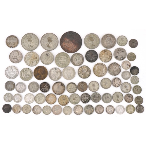 661 - 19th century and later world coinage, some silver, including 1944 two franc and Australian 1943 shil... 