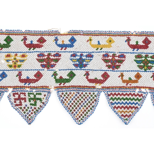 524 - Antique African beadwork banner decorated with animals and flowers, 138cm wide