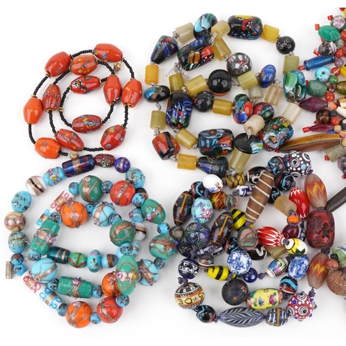 2742 - Six Murano and Bohemian glass bead necklaces and a faience glazed bead necklace, possibly Roman, tra... 