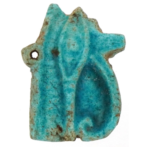 538 - Egyptian blue faience glazed Eye of Horus amulet, possibly ancient Egyptian, 3.5cm wide