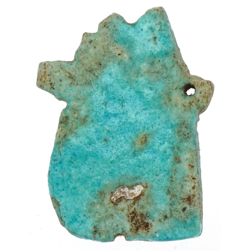 538 - Egyptian blue faience glazed Eye of Horus amulet, possibly ancient Egyptian, 3.5cm wide