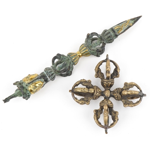 1297 - Chino Tibetan bronzed Vajra Dorje and ceremonial dagger, the largest 20cms in length