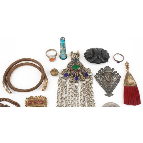 1331 - Sundry items including a Royal Army Service Corps medallion, Middle Eastern ring and brass watch cha... 