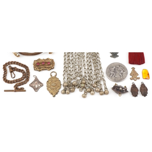 1331 - Sundry items including a Royal Army Service Corps medallion, Middle Eastern ring and brass watch cha... 