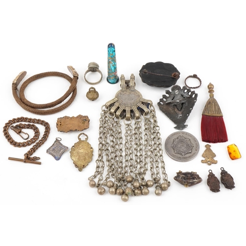 1331 - Sundry items including a Royal Army Service Corps medallion, Middle Eastern ring and brass watch cha... 