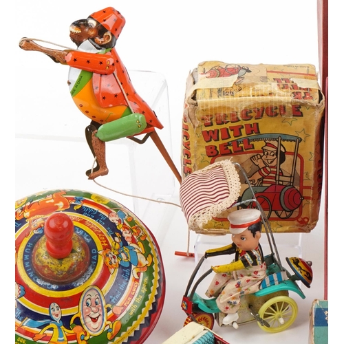 1564 - Vintage and later tinplate toys including Tri-ang Giro Cycle with box, Japanese friction driven aero... 