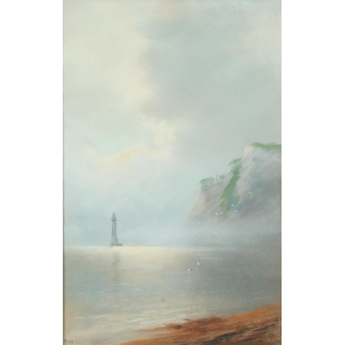 1142 - Beachy Head Lighthouse, local interest early 20th century pastel bearing monogram RW, mounted, frame... 